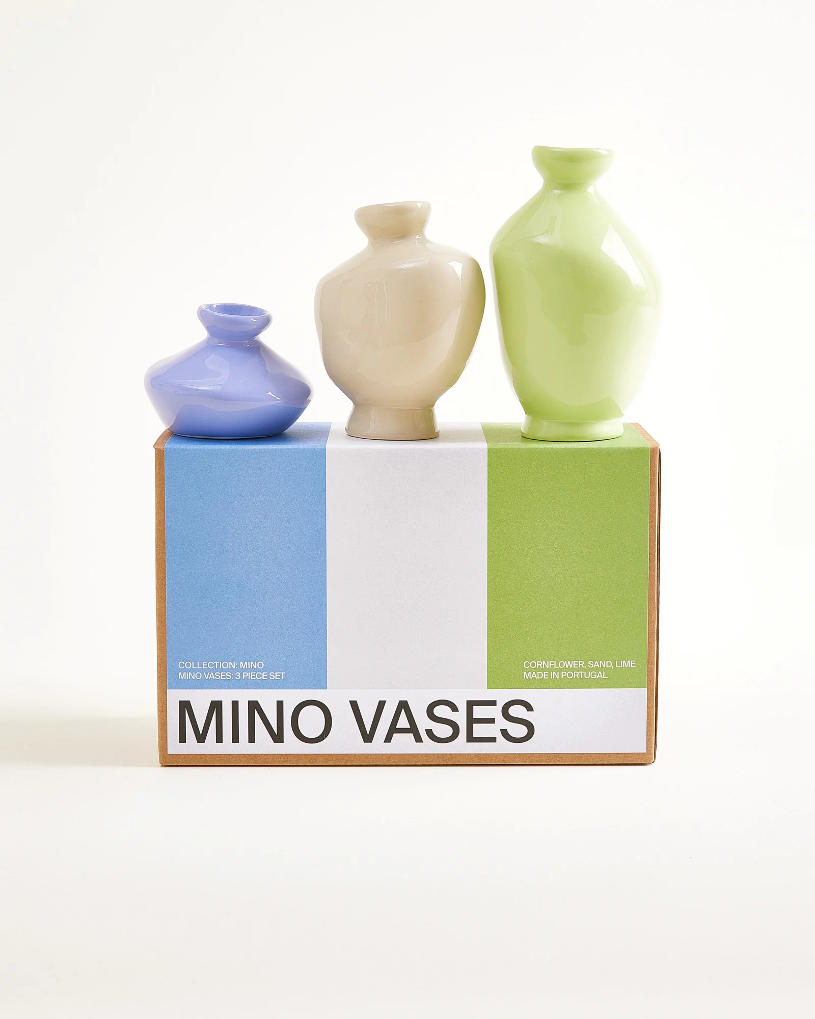 Mino Vase 3er-Set cornflower sand lime