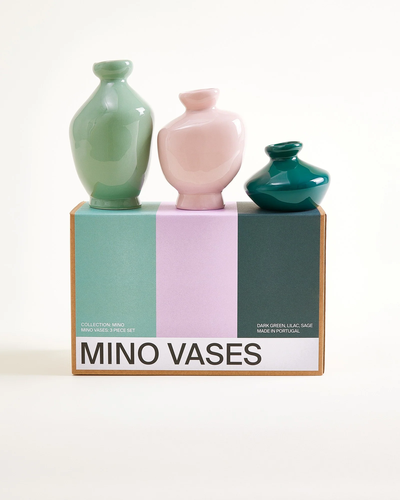 Mino Vase 3er-Set dunkelgrün lila salbei