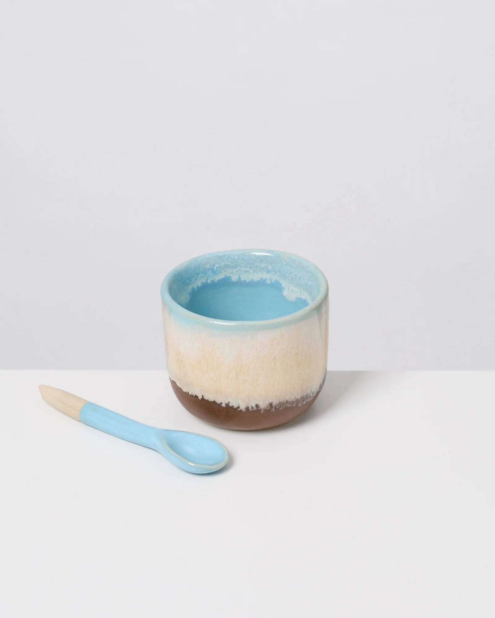 MaM x Mälzer&Fu Becher klein & Löffel hellblau braun