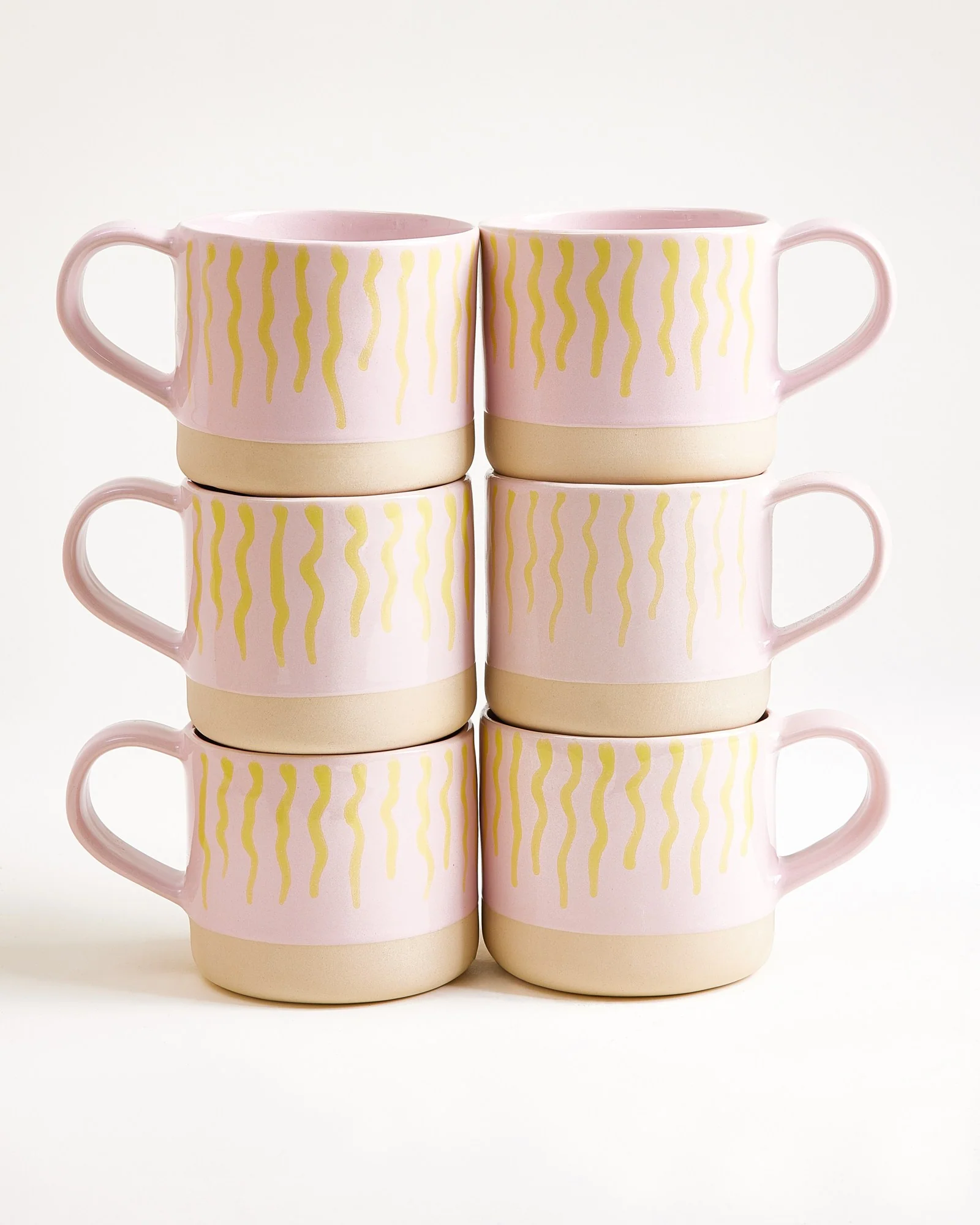 Nódoa Tasse groß gestreift rosa gelb 6er-Set